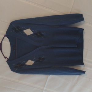 New York & Company blue argyle cardigan, size L
